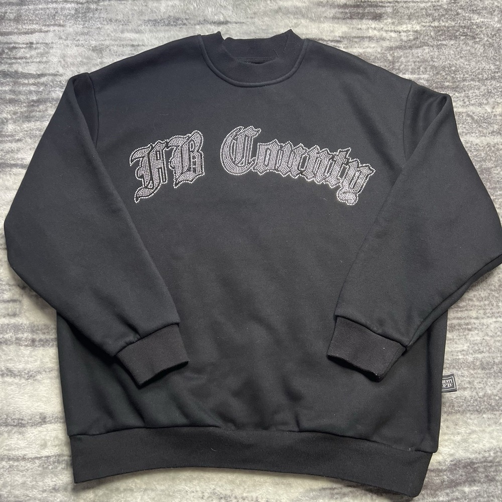 FB County Men's Heavyweight Sweatshirt Size S Black Rhinestone Bling Chicano